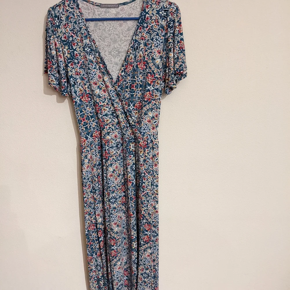 Loveappella Hayven Hankerchief Hem Dress in Teal Green, Large - Picture 4 of 7